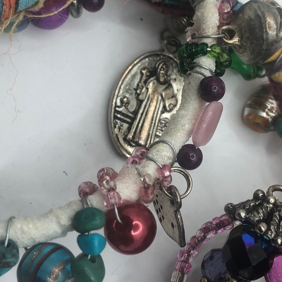 Buckle up beaded bracelet and then 2 bangles wrapped in silk and beads - Picture 3 of 5